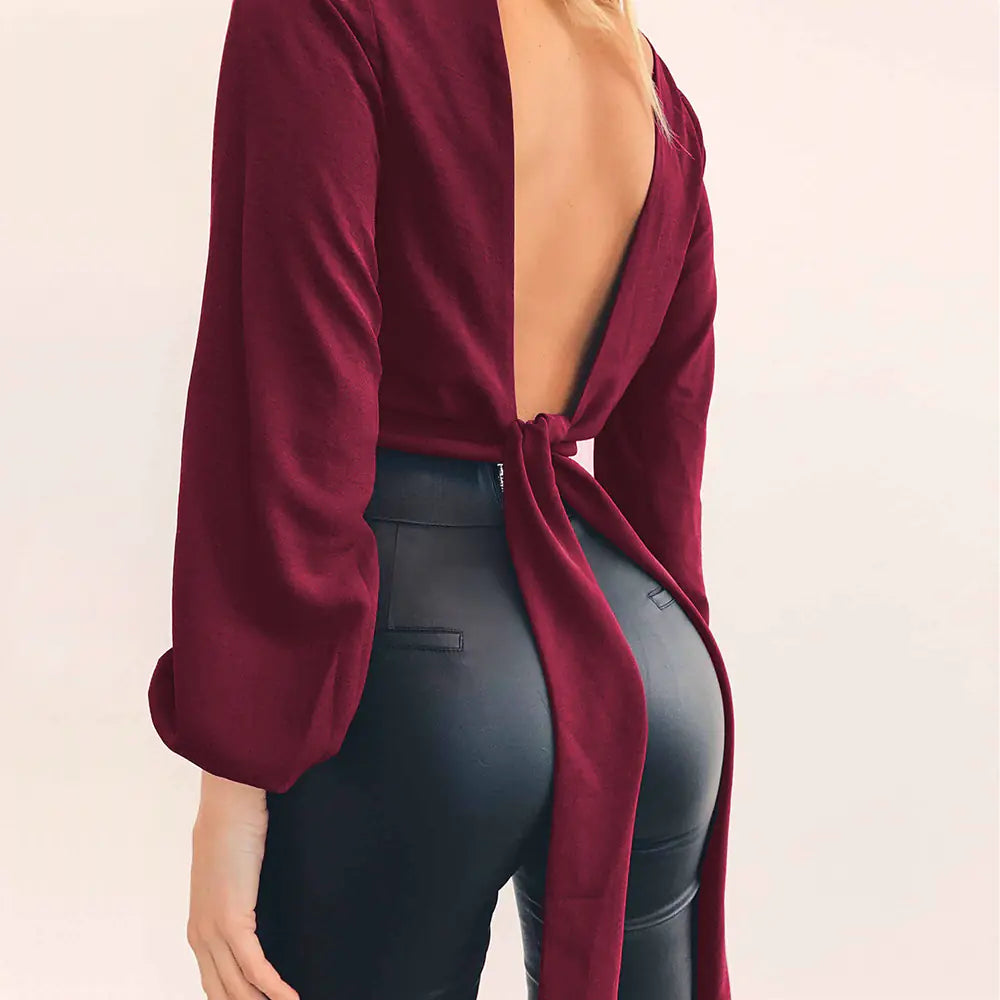 V-Neck Long Sleeve Chiffon Blouse