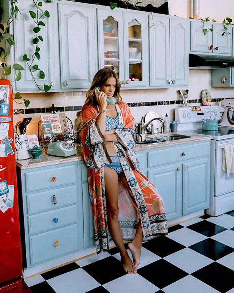 Floral Kimono Beach Cover-Up